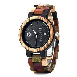 Kim Johanson Herren Holz-Edelstahl Armbanduhr *Colorful Week* mit Datum- & Tagesanzeige Handgefertigt Quarz Analog Uhr inkl. Geschenkbox von Kim Johanson