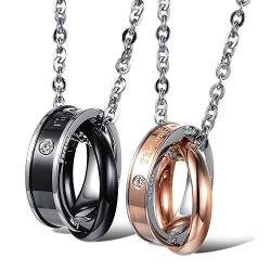 Kim Johanson Pärchen Halsketten "Forever" für verliebte aus Edelstahl mit doppelten Ringen und Gravur inkl. Schmuckbeutel von Kim Johanson