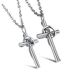 Kim Johanson Pärchen Halsketten "Silver Cross" für verliebte aus Edelstahl mit Kreuz und Ring in Silber inkl. Schmuckbeutel von Kim Johanson