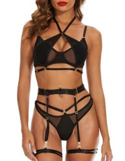 Kimlyf Dessous Damen Sexy Unterwäsche mit Strapsen Dessous Set Sexy Reizwäsche mit BH und Slip mit Strumpfband mit Choker Schwarz S von Kimlyf