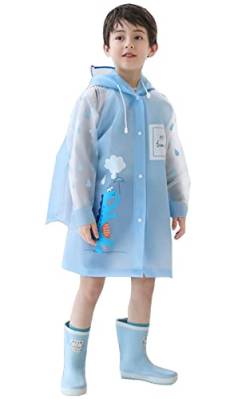 Regenponcho Regencape Kinder mit Schulranzen Wasserdicht für Jungen für Mädchen mit Ärmel mit Reflektoren Mehrweg Blau 2XL von Kimlyf