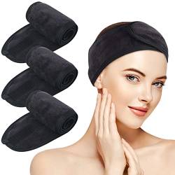 KinHwa Haarband Kosmetik Stirnband Frottee 3 Stück Haarband schminken Verstellbare Haarschutzband mit Klettverschluss Mikrofaser Haarbänder kosmetik für Make Up, Sport, Yoga, Spa, Gesicht, Schwarz von KinHwa