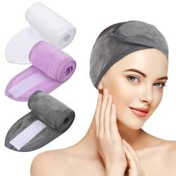 KinHwa Kosmetik Stirnband Frottee mit 2er Spa Armbänder,Haarschutzband mit Klettverschluss für kosmetische Behandlungen, Haarschutz bei Schminken,waschbar (3 pack) von KinHwa