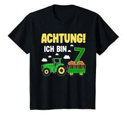 Kinder 7. Geburtstag Achtung Ich bin schon 7 Jahre Traktor Trecker T-Shirt von Kinder Geburtstags Design Geschenkideen