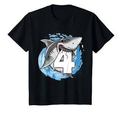 Kinder Geburtstagsshirt 4 Jahre Junge Kinder Hai Shark Ich bin 4 T-Shirt von Kindergeburtstag Fun Shirts für Jungen & Mädchen