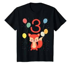 Kinder 3. Geburtstag Kindergeburtstag 3 Jahre Fuchs T-Shirt von Kindergeburtstag Geburtstagsshirt Jungen Mädchen