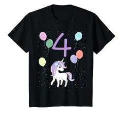 Kinder 4. Geburtstag Kindergeburtstag 4 Jahre Einhorn T-Shirt von Kindergeburtstag Geburtstagsshirt Jungen Mädchen