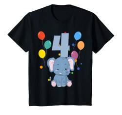 Kinder 4. Geburtstag Kindergeburtstag 4 Jahre Elefant T-Shirt von Kindergeburtstag Geburtstagsshirt Jungen Mädchen