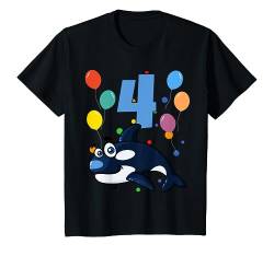 Kinder 4. Geburtstag Kindergeburtstag 4 Jahre Orca T-Shirt von Kindergeburtstag Geburtstagsshirt Jungen Mädchen