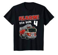 Kinder 4. Geburtstag Jungen 4 Jahre Feuerwehr Feuerwehrauto T-Shirt von Kindergeburtstag Outfits Jungen & Mädchen by RoLi