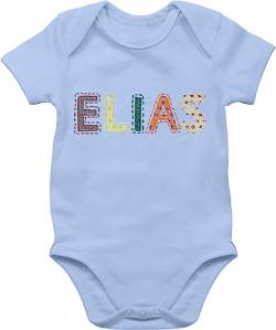 Kinderzeuch BZ10 Baby Strampler Body Bodysuit kurzarm - Junge - Name - ELIAS Stern Bunt - 1/3 Monate - Babyblau von Kinderzeuch
