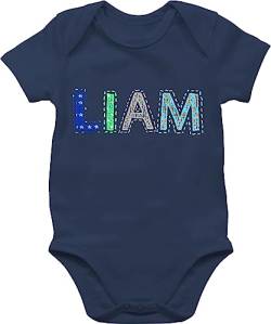 Kinderzeuch BZ10 Baby Strampler Body Bodysuit kurzarm - Junge - Name - LIAM Stern Bunt - 1/3 Monate - Navy Blau von Kinderzeuch