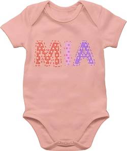 Kinderzeuch BZ10 Baby Strampler Body Bodysuit kurzarm - Mädchen - Name - MIA Punkte Bunt - 3/6 Monate - Babyrosa von Kinderzeuch