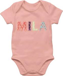 Kinderzeuch BZ10 Baby Strampler Body Bodysuit kurzarm - Mädchen - Name - MILA Punkte Bunt - 6/12 Monate - Babyrosa von Kinderzeuch