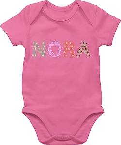 Kinderzeuch BZ10 Baby Strampler Body Bodysuit kurzarm - Mädchen - Name - NORA Punkte Bunt - 3/6 Monate - Pink von Kinderzeuch