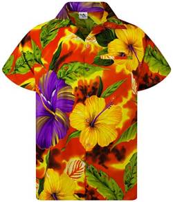 Funky Hawaiihemd, Kurzarm, Big Flower New, Orange, 3XL von King Kameha