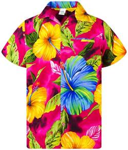 Funky Hawaiihemd, Kurzarm, Big Flower New, Pink, 3XL von King Kameha