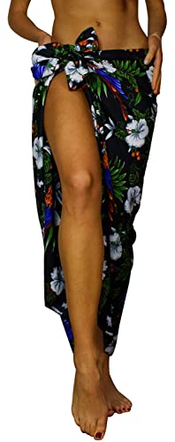 King Kameha Funky Hawaii Cover-up Pareo Sarong, Cherryparrot, Schwarz, Gross von King Kameha