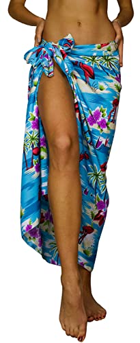 King Kameha Funky Hawaii Cover-up Pareo Sarong, Flamingos, Türkis, Gross von King Kameha