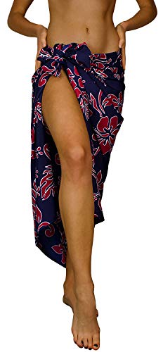 King Kameha Funky Hawaii Cover-up Pareo Sarong, Hibiskus, Rot auf Navyblau, Gross von King Kameha