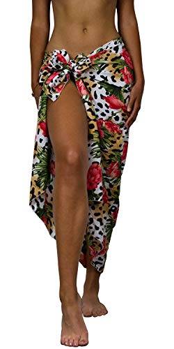 King Kameha Funky Hawaii Cover-up Pareo Sarong, Leopard Flowers, Beige Natur, Gross von King Kameha