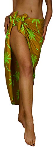 King Kameha Funky Hawaii Cover-up Pareo Sarong, Palmshadow, Mustard Grün, Gross von King Kameha