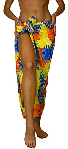 King Kameha Funky Hawaii Cover-up Pareo Sarong, Pineapple Hibiscus, Shadow Gelb, Gross von King Kameha