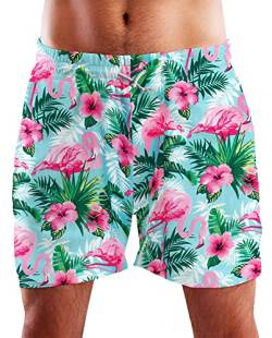 King Kameha Funky Hawaii Schwimm-Hose Bade-Hose Bade-Shorts, Flamingo Flowers, Türkis Pink, XXL von King Kameha