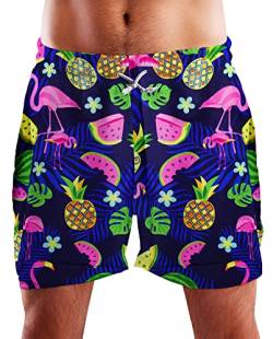 King Kameha Funky Hawaii Schwimm-Hose Bade-Hose Bade-Shorts, Flamingo Melon, Blau, L von King Kameha