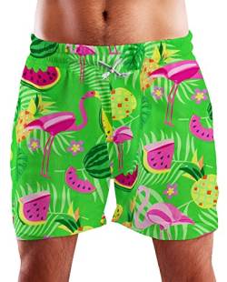 King Kameha Funky Hawaii Schwimm-Hose Bade-Hose Bade-Shorts, Flamingo Melon, Grün, XXL von King Kameha