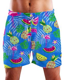 King Kameha Funky Hawaii Schwimm-Hose Bade-Hose Bade-Shorts, Flamingo Melon, Indigoblau, L von King Kameha
