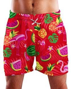 King Kameha Funky Hawaii Schwimm-Hose Bade-Hose Bade-Shorts, Flamingo Melon, Rot, S von King Kameha