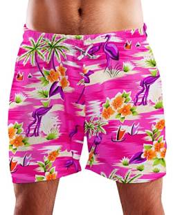 King Kameha Funky Hawaii Schwimm-Hose Bade-Hose Bade-Shorts, Flamingos, Pink, XL von King Kameha
