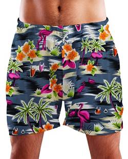 King Kameha Funky Hawaii Schwimm-Hose Bade-Hose Bade-Shorts, Flamingos, Schwarz, 3XL von King Kameha