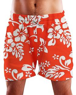 King Kameha Funky Hawaii Schwimm-Hose Bade-Hose Bade-Shorts, Hibiscus, Orange, XXL von King Kameha