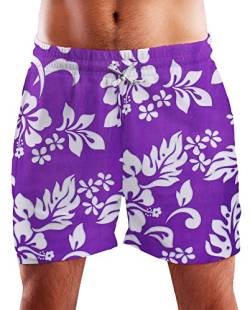 King Kameha Funky Hawaii Schwimm-Hose Bade-Hose Bade-Shorts, Hibiscus, Violett, XXL von King Kameha