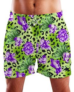 King Kameha Funky Hawaii Schwimm-Hose Bade-Hose Bade-Shorts, Leopard Flowers, Dunkelgrün, 3XL von King Kameha