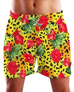 King Kameha Funky Hawaii Schwimm-Hose Bade-Hose Bade-Shorts, Leopard Flowers, Gelb, L von King Kameha