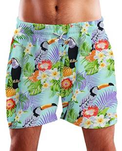 King Kameha Funky Hawaii Schwimm-Hose Bade-Hose Bade-Shorts, Parrot Cockatoo, Hellblau, 3XL von King Kameha