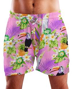 King Kameha Funky Hawaii Schwimm-Hose Bade-Hose Bade-Shorts, Parrot Cockatoo, Hellrosa, XXL von King Kameha