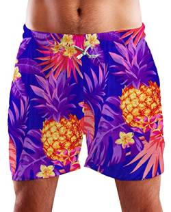 King Kameha Funky Hawaii Schwimm-Hose Bade-Hose Bade-Shorts, Pineapple, Dunkelblau, L von King Kameha
