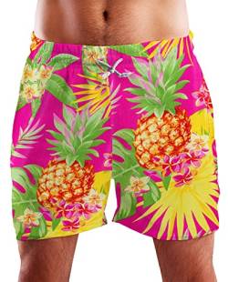 King Kameha Funky Hawaii Schwimm-Hose Bade-Hose Bade-Shorts, Pineapple, Pink, XXL von King Kameha