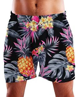 King Kameha Funky Hawaii Schwimm-Hose Bade-Hose Bade-Shorts, Pineapple, Schwarz Grau, L von King Kameha