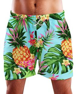 King Kameha Funky Hawaii Schwimm-Hose Bade-Hose Bade-Shorts, Pineapple, Türkis, XXL von King Kameha