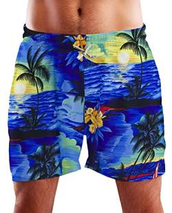 King Kameha Funky Hawaii Schwimm-Hose Bade-Hose Bade-Shorts, Surf, Blau, XL von King Kameha