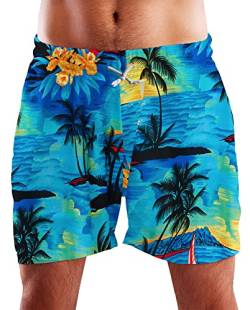 King Kameha Funky Hawaii Schwimm-Hose Bade-Hose Bade-Shorts, Surf, Türkis, L von King Kameha