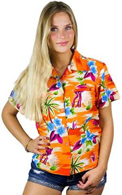 King Kameha Funky Hawaiibluse, Hawaiihemd, Kurzarm, Flamingos Old, Orange, XL von King Kameha