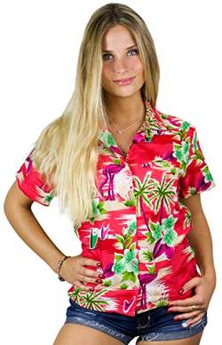 King Kameha Funky Hawaiibluse, Hawaiihemd, Kurzarm, Flamingos Old, Rot, S von King Kameha