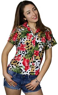 King Kameha Funky Hawaiibluse, Hawaiihemd, Kurzarm, Leopard Flowers, Beige Natur, XXL von King Kameha