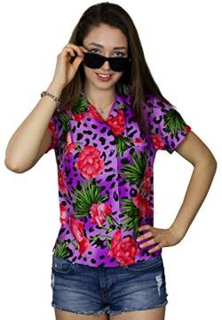 King Kameha Funky Hawaiibluse, Hawaiihemd, Kurzarm, Leopard Flowers, Violett, M von King Kameha